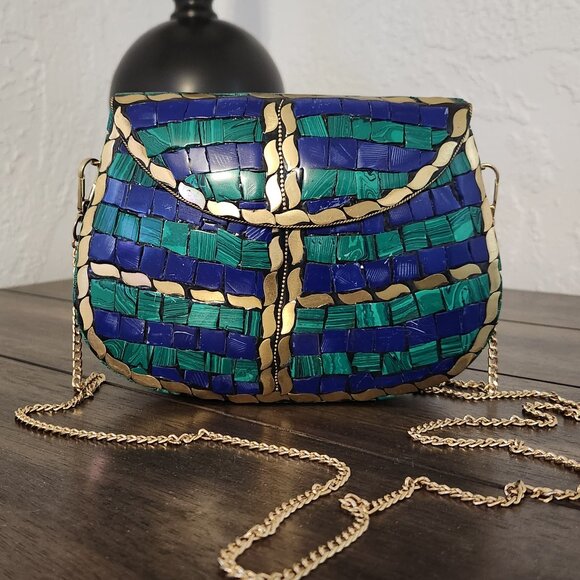 Hand Crafted Handbags - RAMLA Moroccan Mosaic Bag- Blue, Green, & Gold